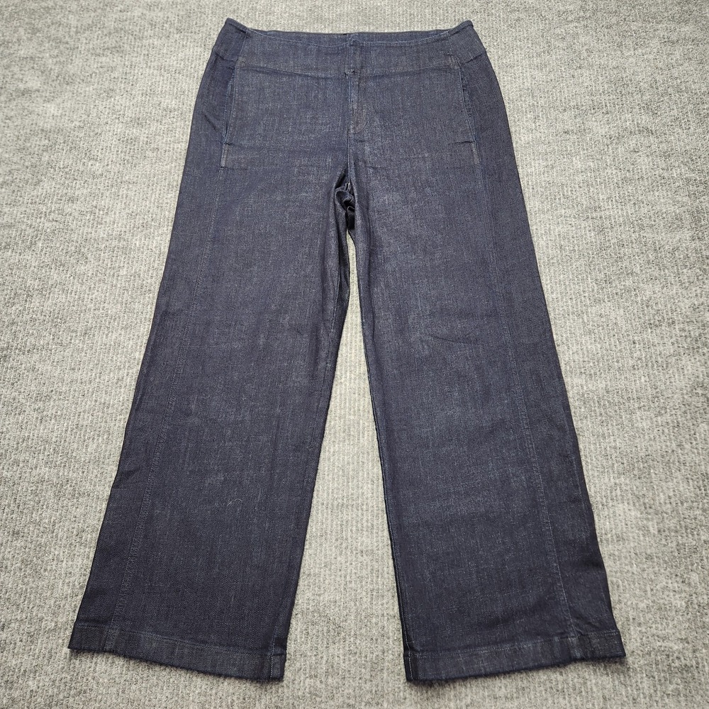 Eileen Fisher Wide-Leg Jeans Womens L Blue Dark Wash High Rise Relaxed Denim